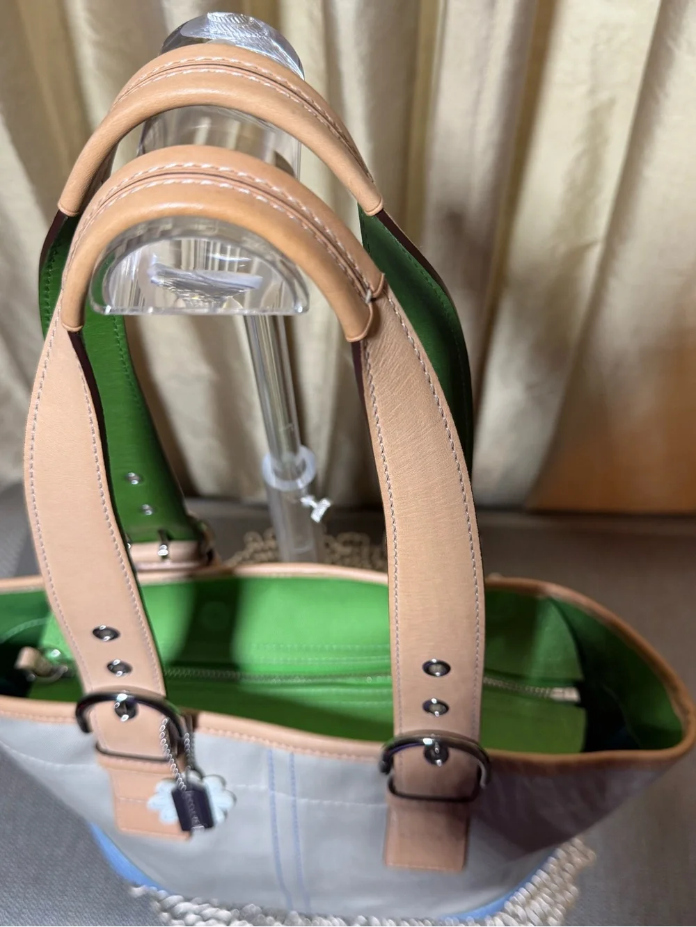 Coach Soho 2003 Daisy Tote 4428 Canvas Blue Trim Green Lining Y2K Rare Vintage - Picture 12 of 16